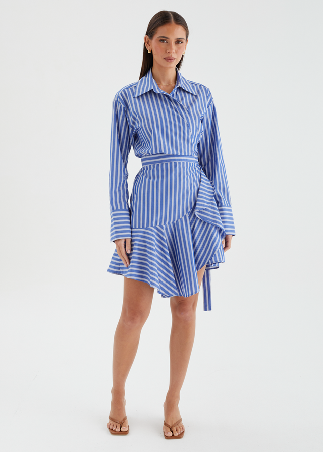 Damelia Wrap Dress - Blue Stripe