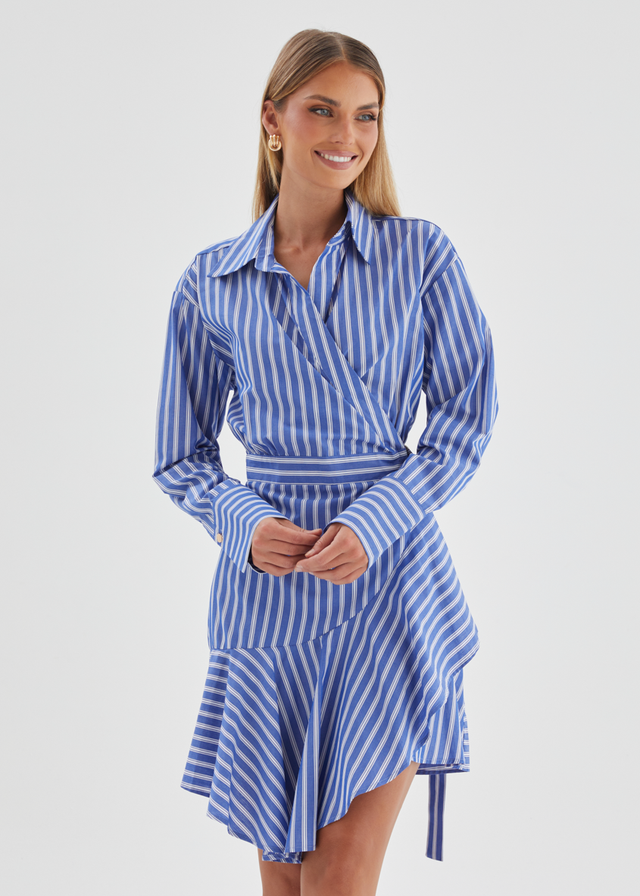 Damelia Wrap Dress - Blue Stripe