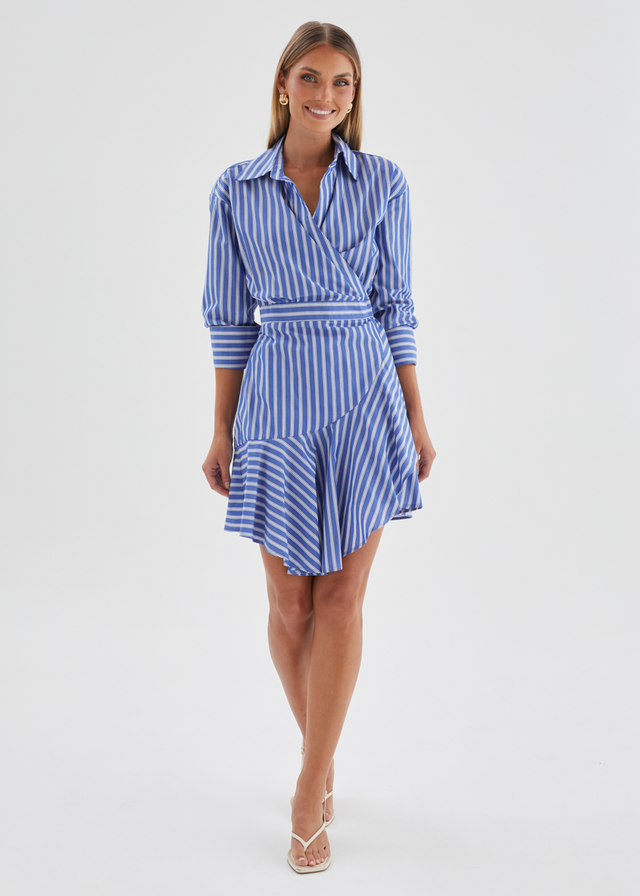 Damelia Wrap Dress - Blue Stripe