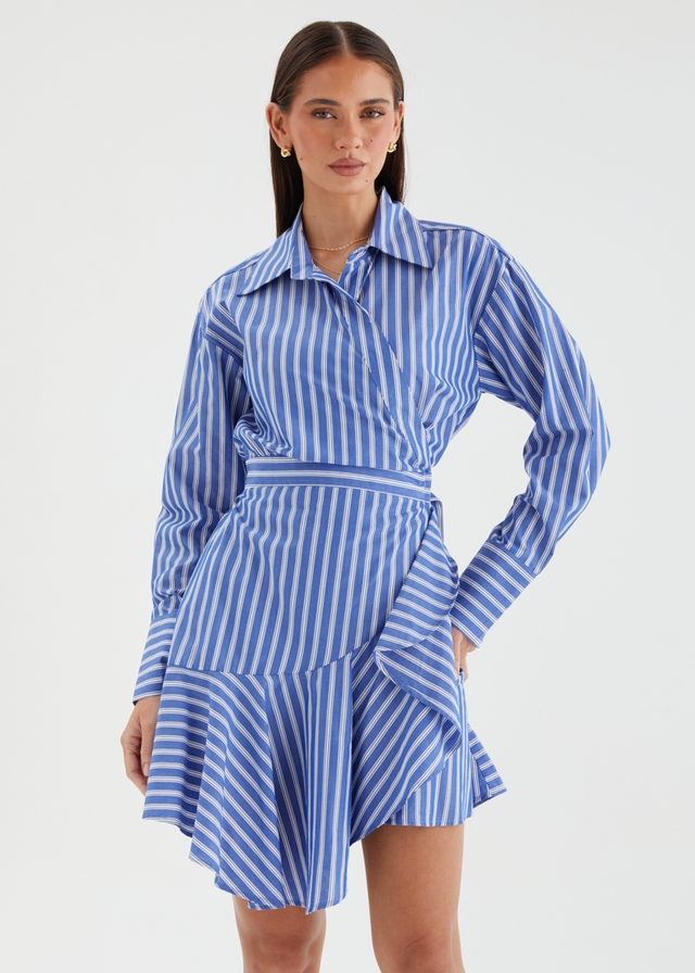 Damelia Wrap Dress - Blue Stripe