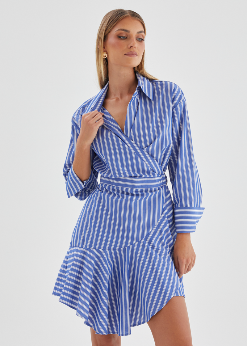dark blue ruffle dress Dark Blue High Neck Ruffle Tiered A-Line Midi Dress main image 0