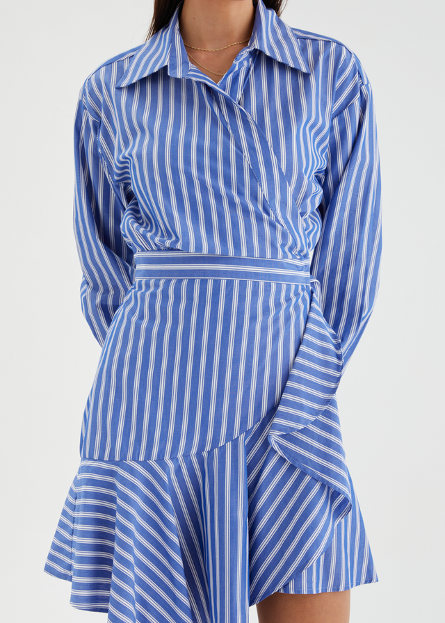 Damelia Wrap Dress - Blue Stripe