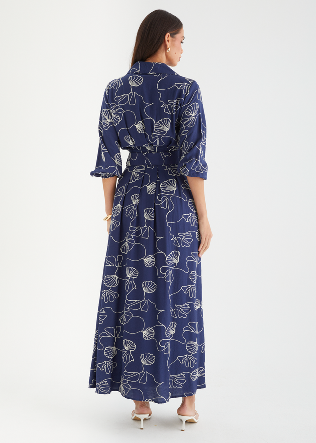 Antionette Maxi Dress - Navy Abstract