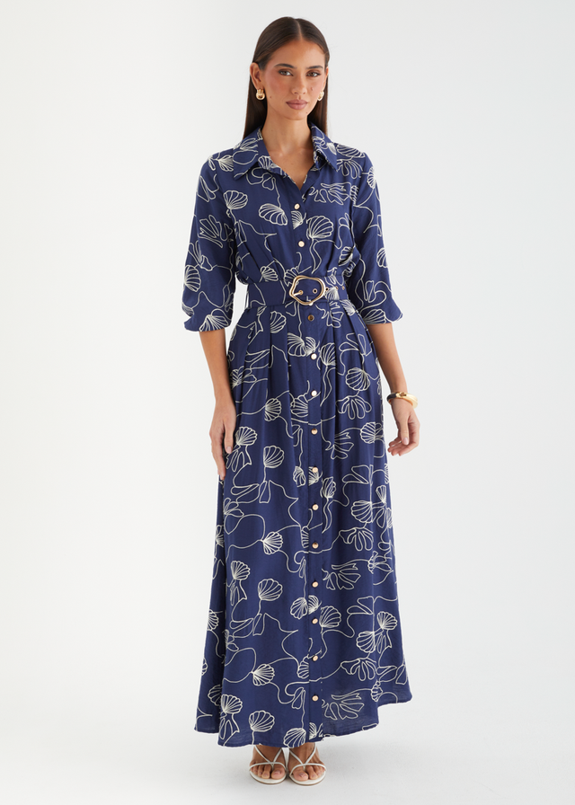 Antionette Maxi Dress - Navy Abstract