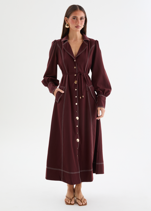 Terena Midi Dress with Tie - Chocolate
