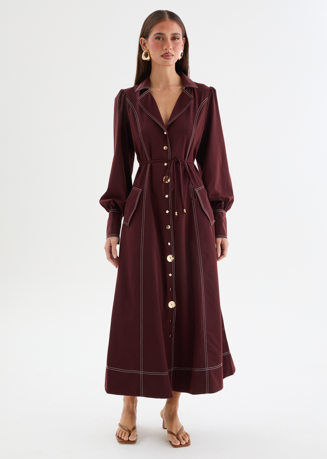 Terena Midi Dress with Tie - Chocolate