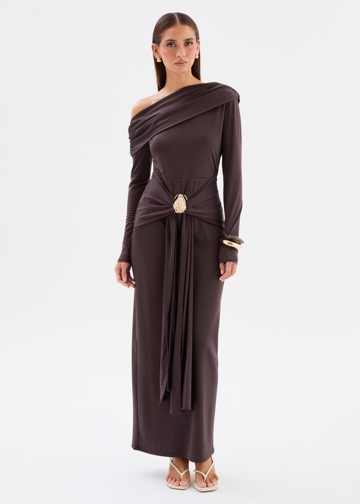 ワンピース maison celon off-shoulder maxi dress Mayla Off Shoulder Maxi Dress - Espresso – Gingham & Heels