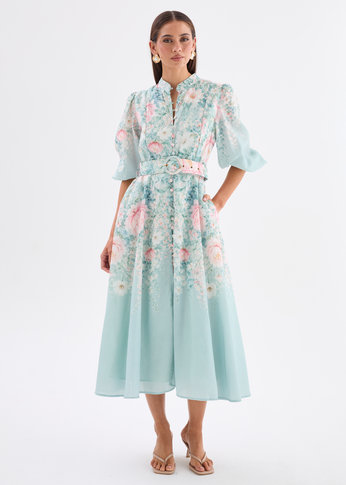 seafoam green midi dress Saydie with Belt Style-Color-Dim:AP1D106656_AK371_M