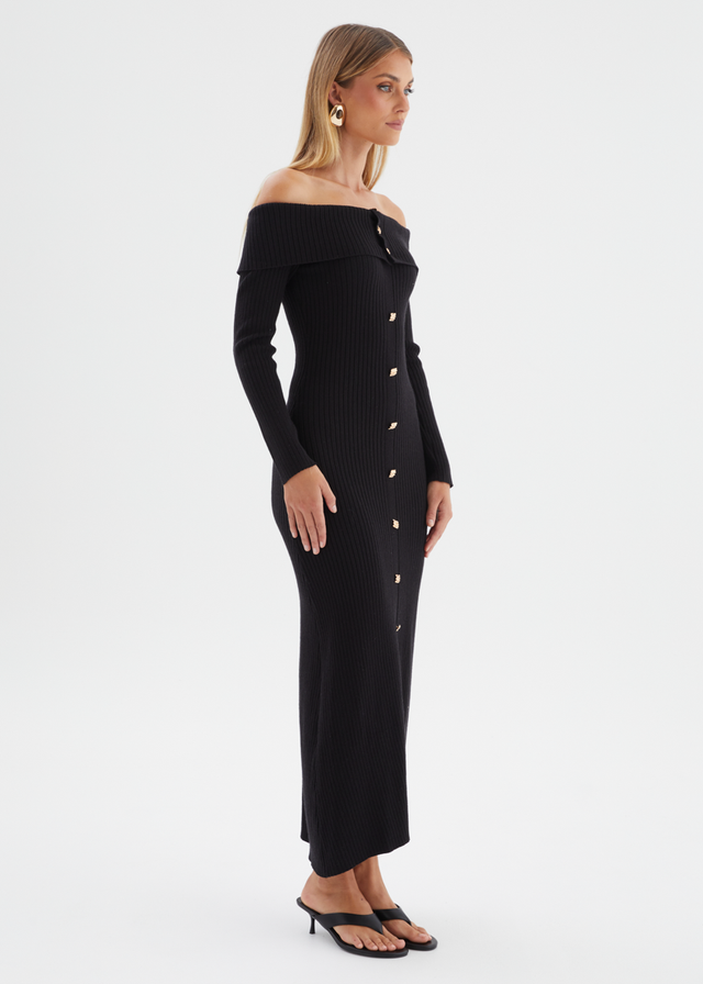 Aloe Off Shoulder Knit Maxi Dress - Black
