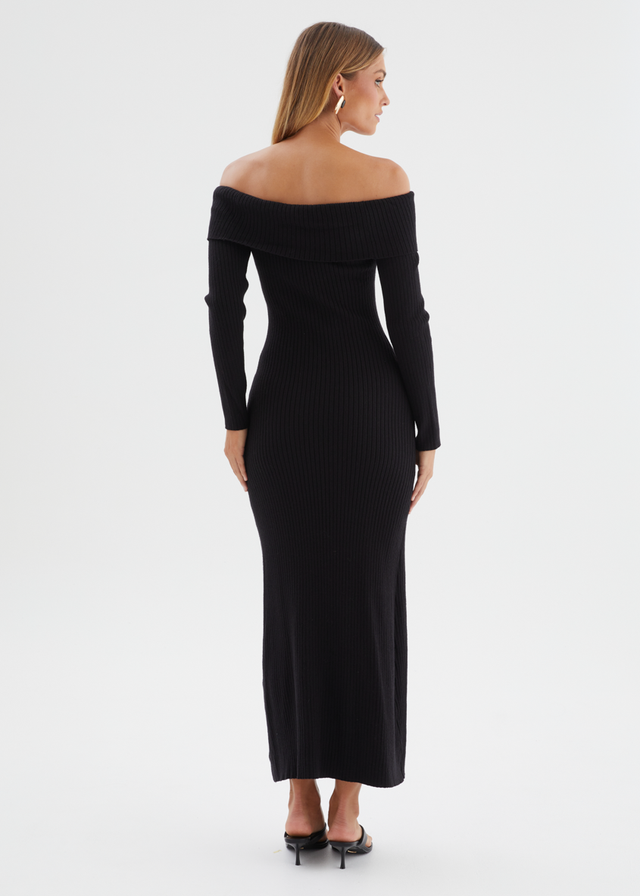 Aloe Off Shoulder Knit Maxi Dress - Black