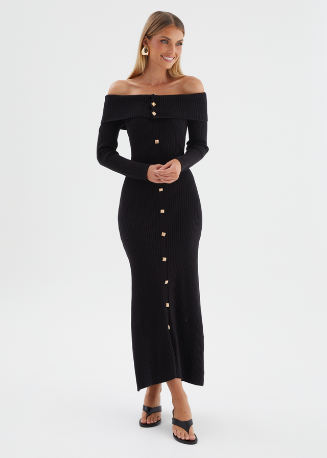 Aloe Off Shoulder Knit Maxi Dress - Black