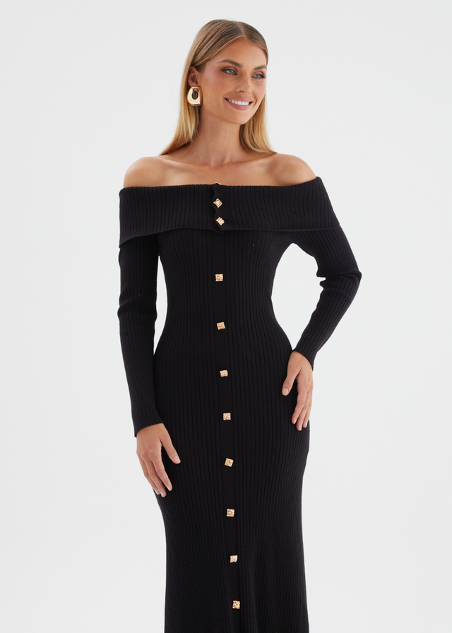 Aloe Off Shoulder Knit Maxi Dress - Black