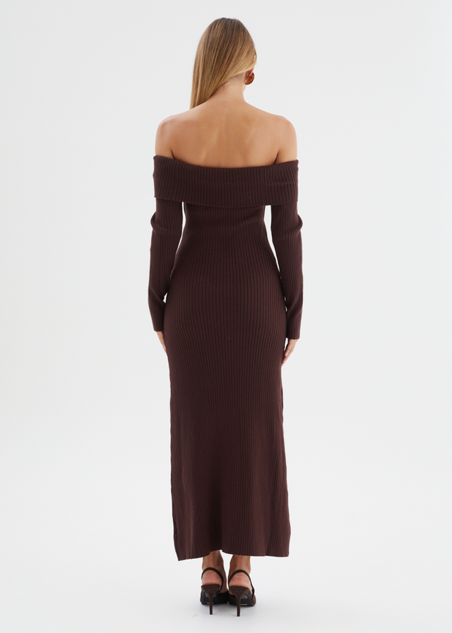 Aloe Off Shoulder Knit Maxi Dress - Chocolate