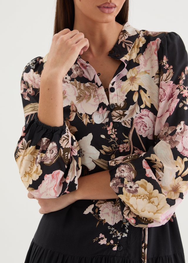 Lilibet Midi Dress - Black Bloom