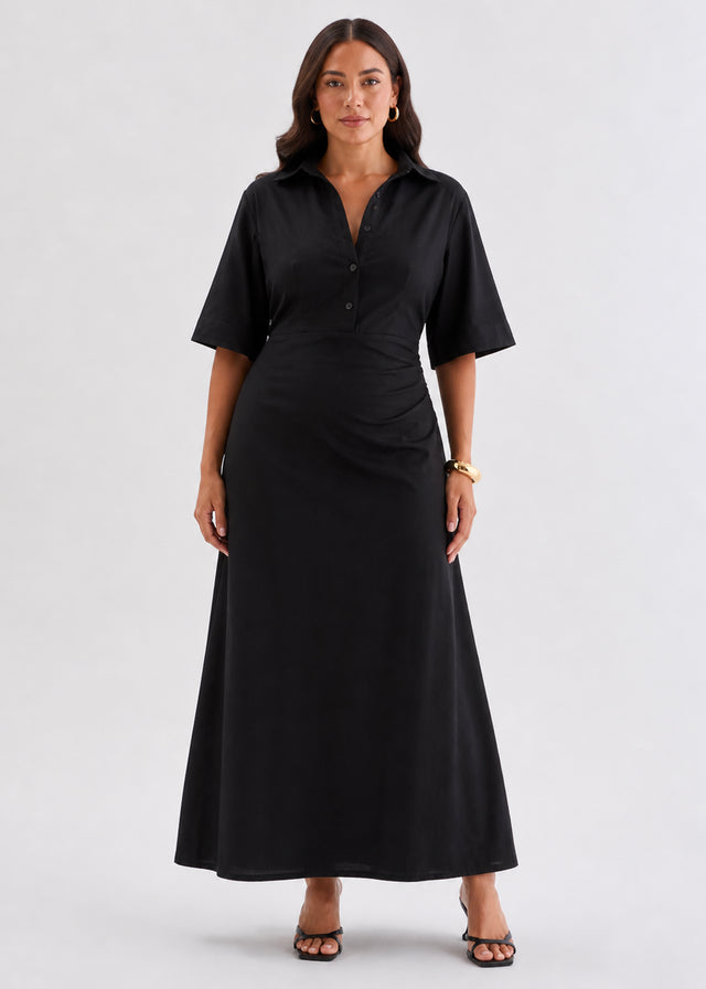 Stellar Linen Midi Dress - Black