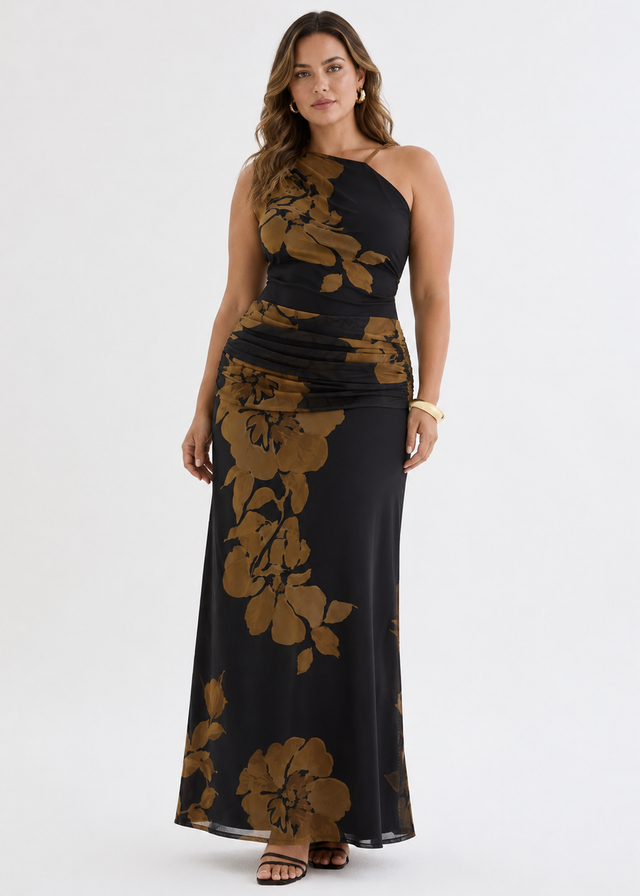 Isidora Mesh Midi Dress - Obsidian Floral