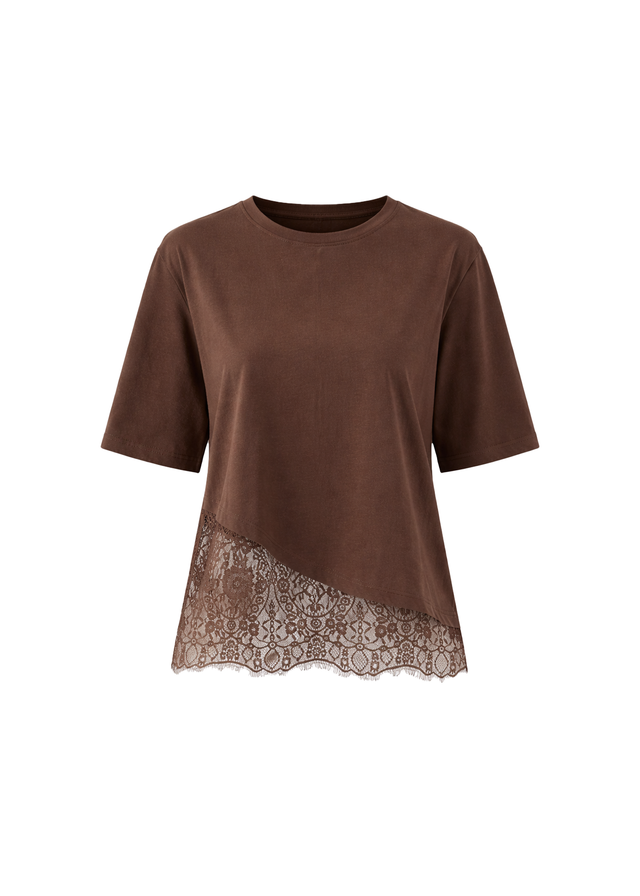 Lolana Lace Splice Top - Chocolate