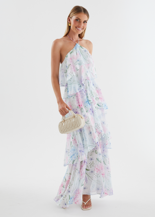 Telaena Halter Maxi Dress - Aqua Floral