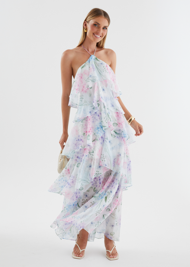 Telaena Halter Maxi Dress - Aqua Floral