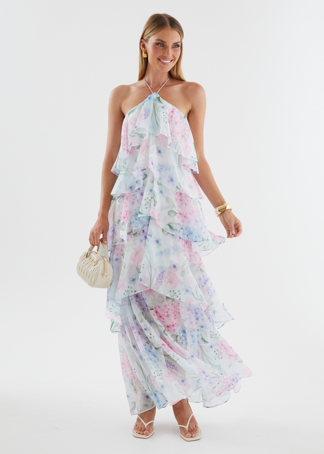 Telaena Halter Maxi Dress - Aqua Floral