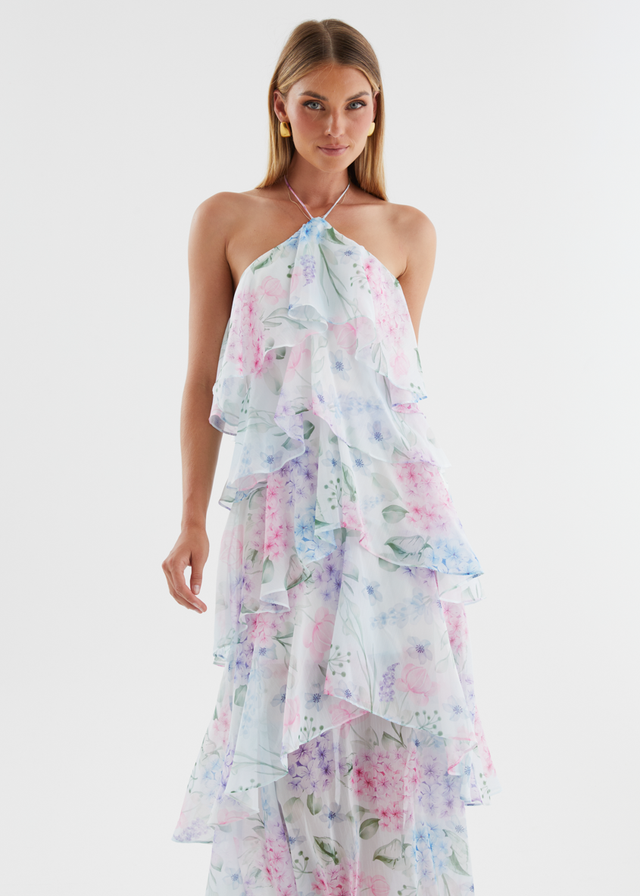 Telaena Halter Maxi Dress - Aqua Floral