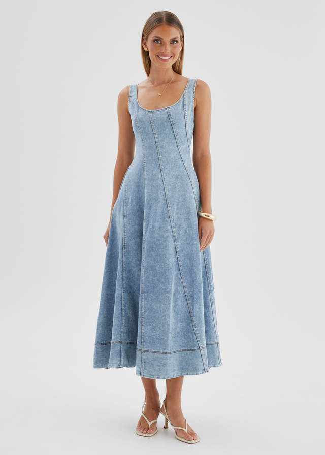 Yasmin Denim Midi Dress - Washed Blue