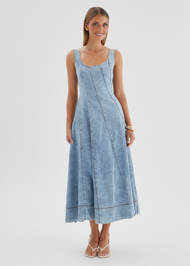 Yasmin Denim Midi Dress - Washed Blue