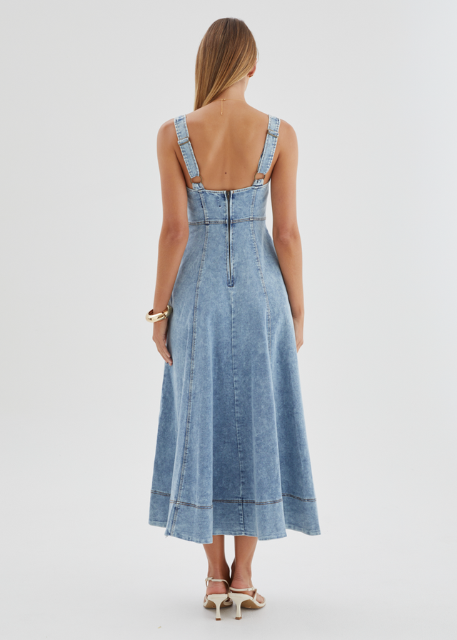 Yasmin Denim Midi Dress - Washed Blue