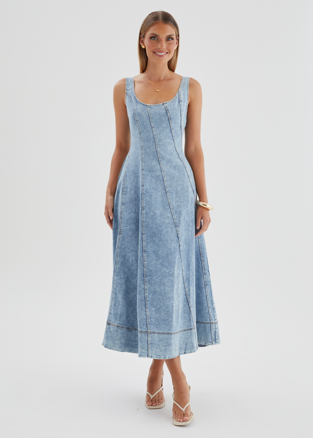 Yasmin Denim Midi Dress - Washed Blue