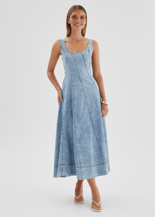 Yasmin Denim Midi Dress - Washed Blue