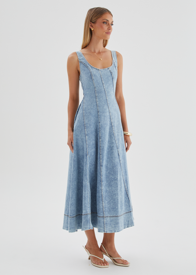 Yasmin Denim Midi Dress - Washed Blue