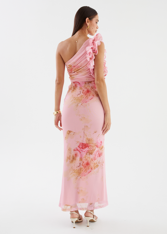 Sia One Shoulder Mesh Maxi Dress - Pink Bouquet