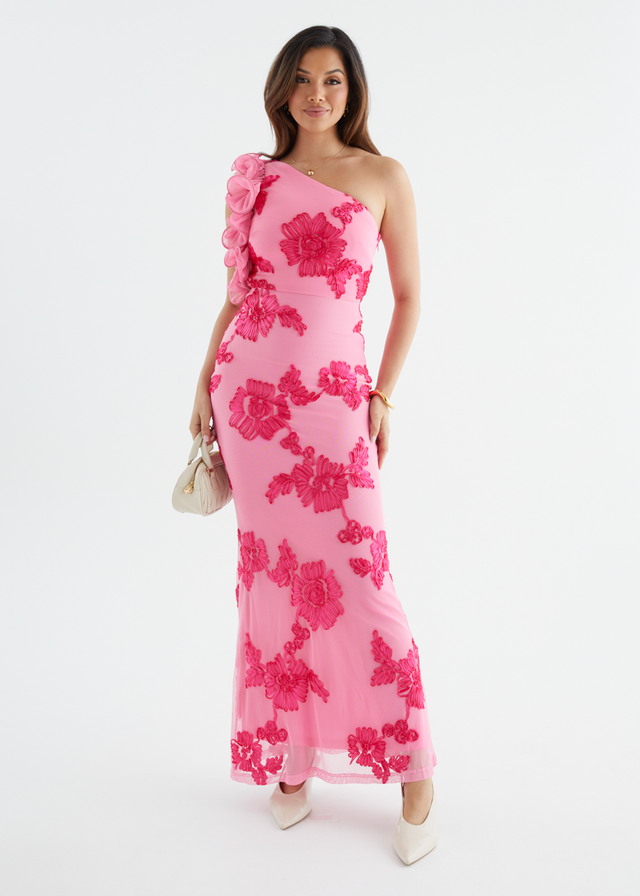 Trilby One Shoulder Mesh Maxi Dress - Pink Floral