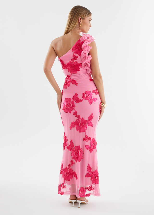 Trilby One Shoulder Mesh Maxi Dress - Pink Floral