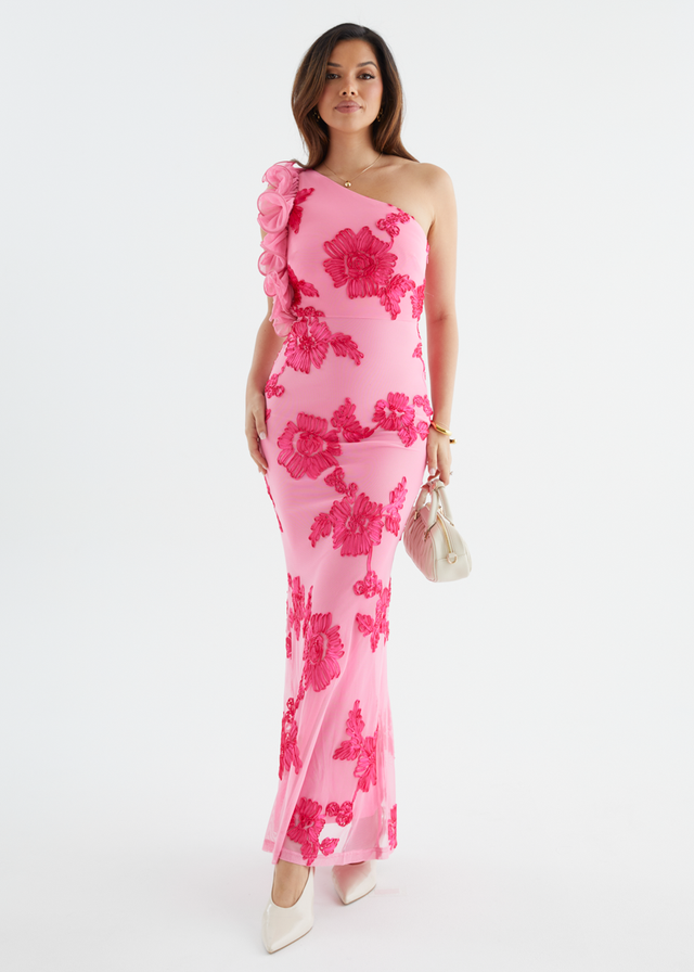 Trilby One Shoulder Mesh Maxi Dress - Pink Floral