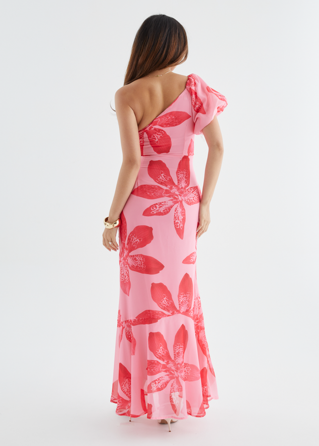 Kiah One Shoulder Maxi Dress - Pink Flowers