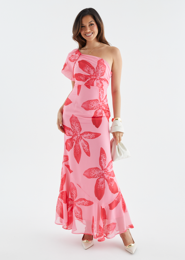 Kiah One Shoulder Maxi Dress - Pink Flowers