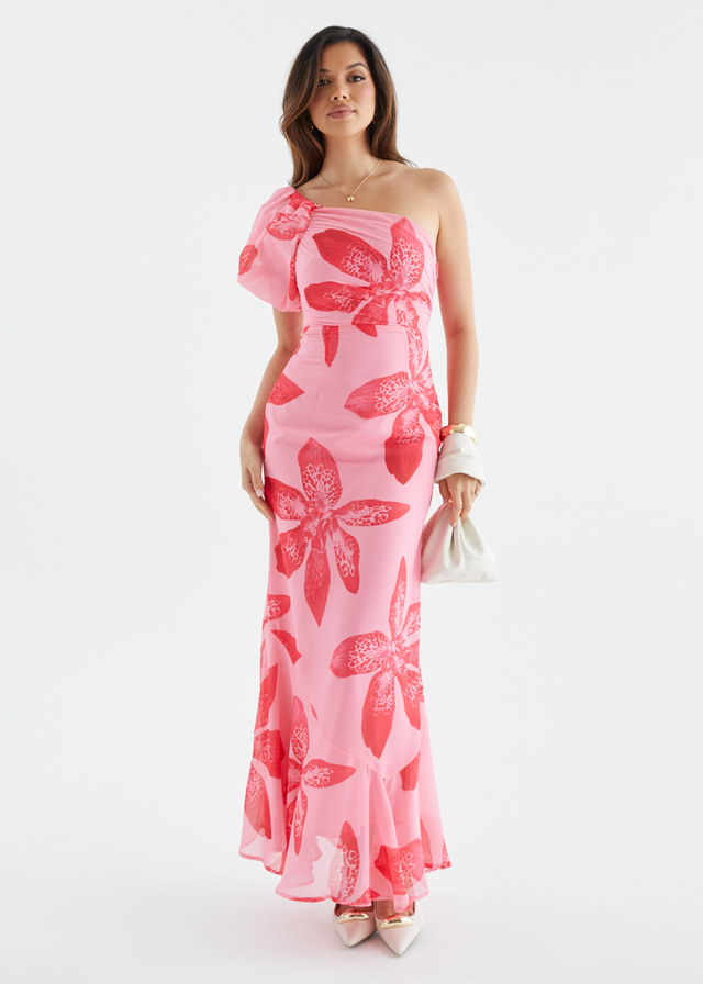 Kiah One Shoulder Maxi Dress - Pink Flowers