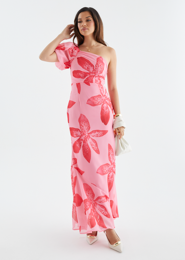 Kiah One Shoulder Maxi Dress - Pink Flowers