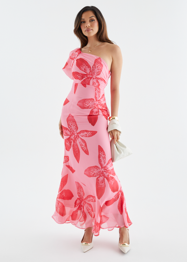 Kiah One Shoulder Maxi Dress - Pink Flowers