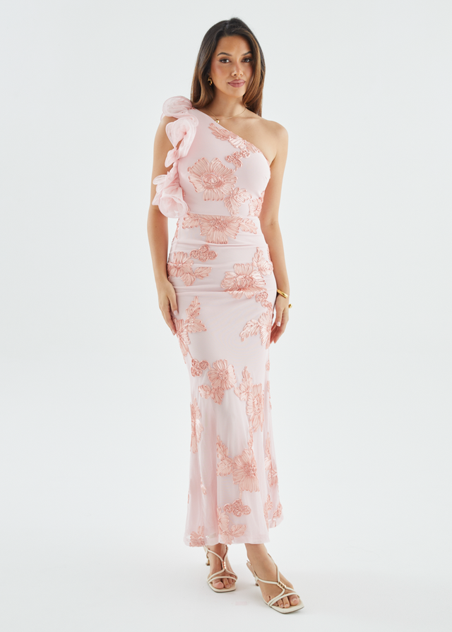 Taysia One Shoulder Mesh Maxi Dress - Blush