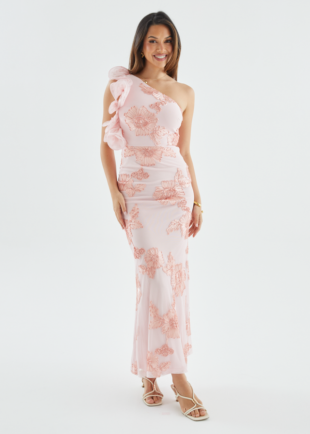 Taysia One Shoulder Mesh Maxi Dress - Blush