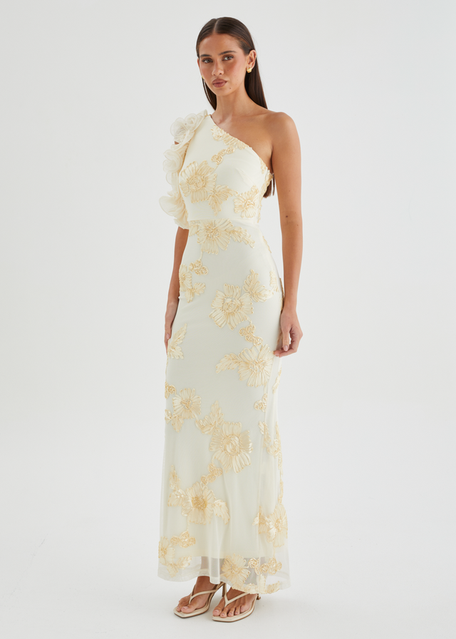 Taysia One Shoulder Mesh Maxi Dress - Butter