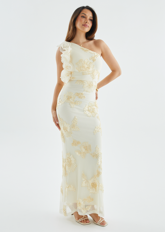 Taysia One Shoulder Mesh Maxi Dress - Butter