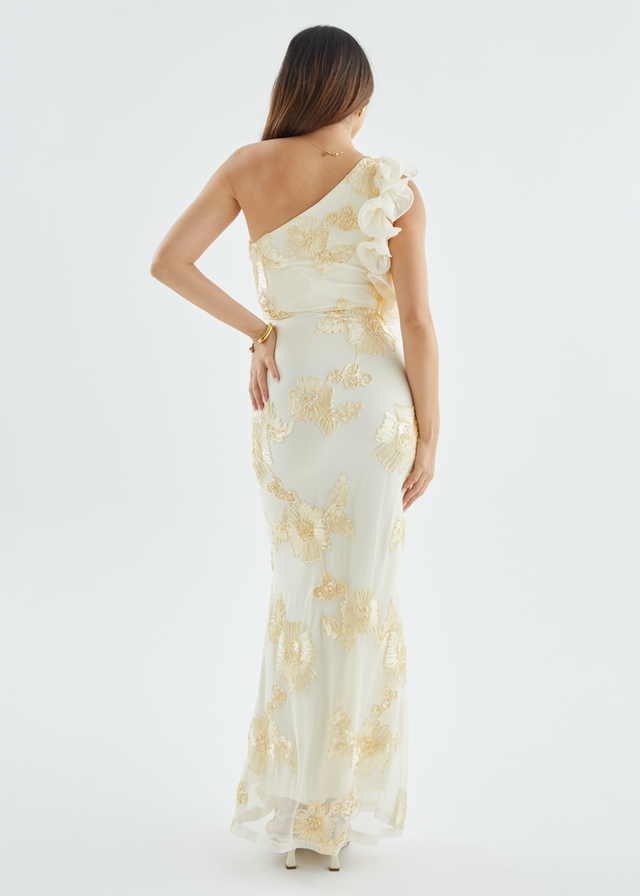 Taysia One Shoulder Mesh Maxi Dress - Butter