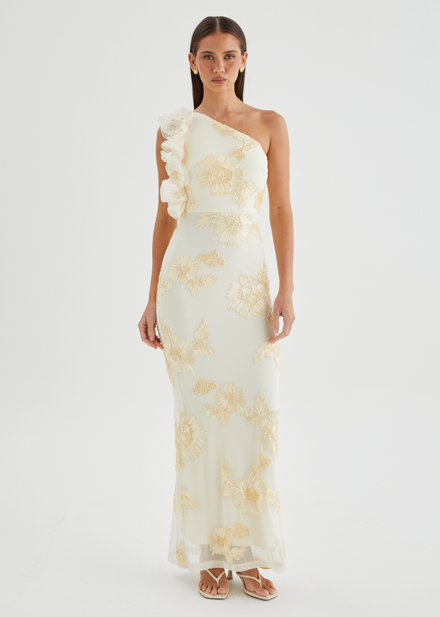 Taysia One Shoulder Mesh Maxi Dress - Butter
