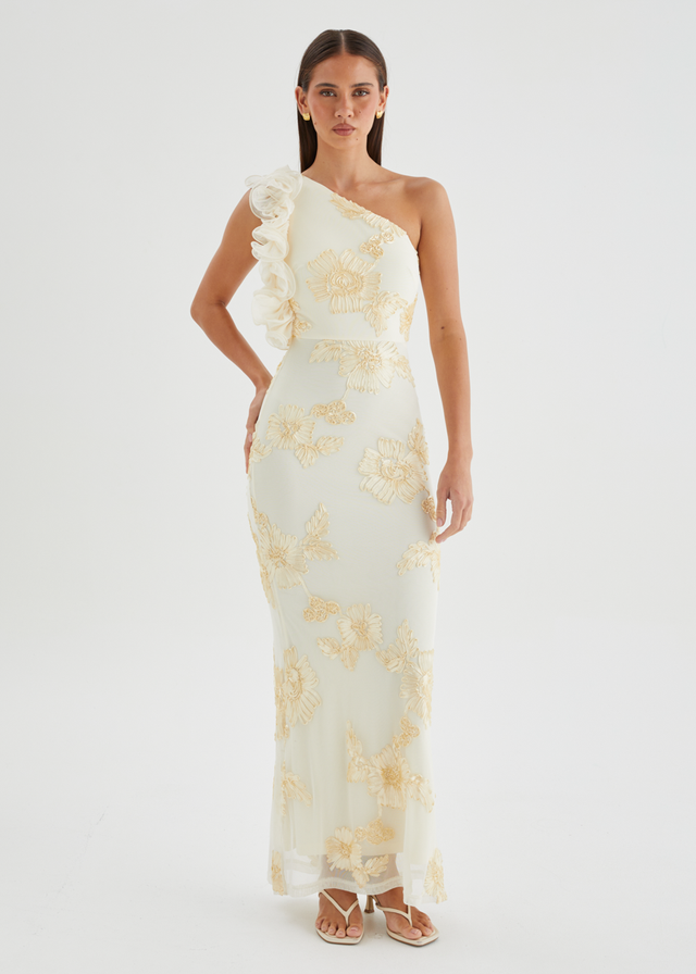 Taysia One Shoulder Mesh Maxi Dress - Butter