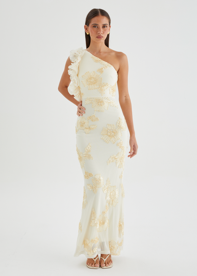 Taysia One Shoulder Mesh Maxi Dress - Butter