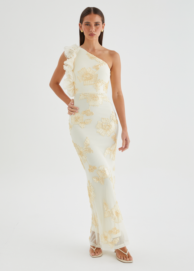 Taysia One Shoulder Mesh Maxi Dress - Butter