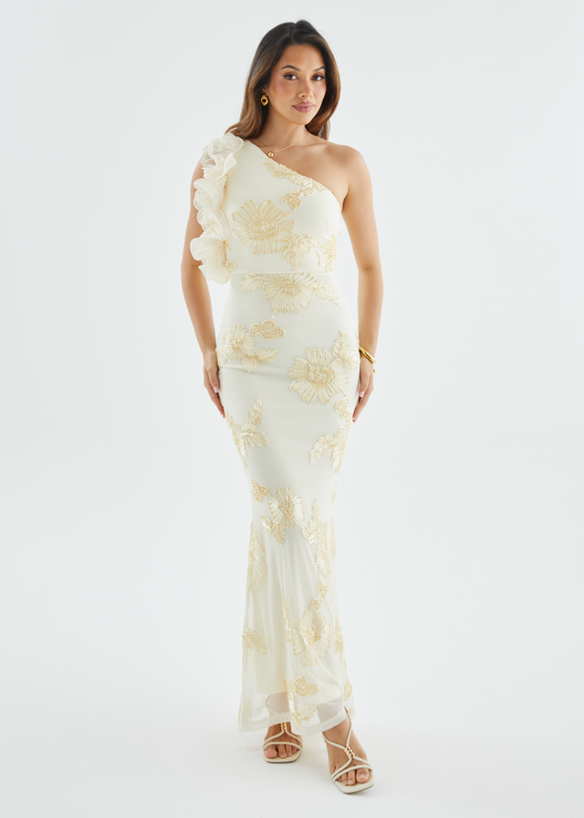 Taysia One Shoulder Mesh Maxi Dress - Butter